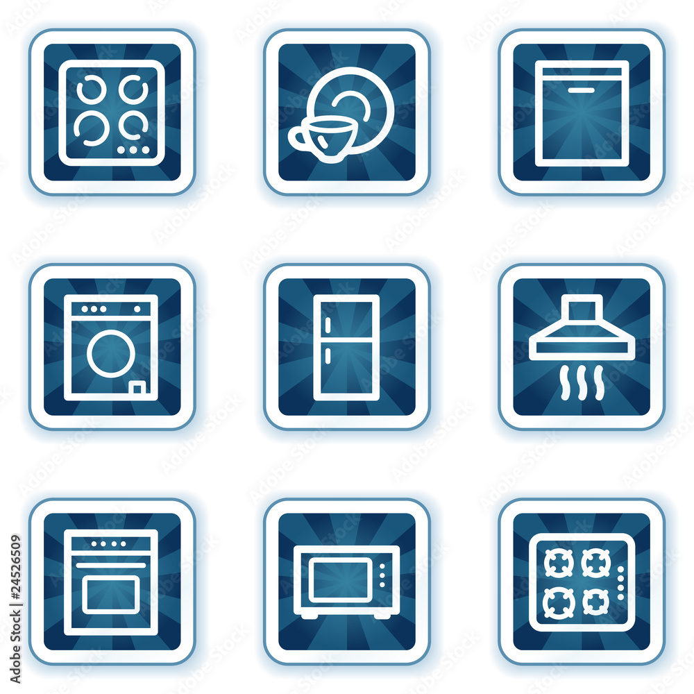 Home appliances web icons, navy square buttons Home appliances web icons, navy square buttons