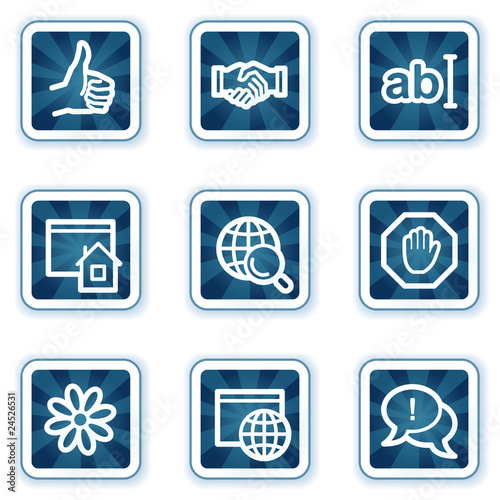 Internet web icons set 1, navy square buttons