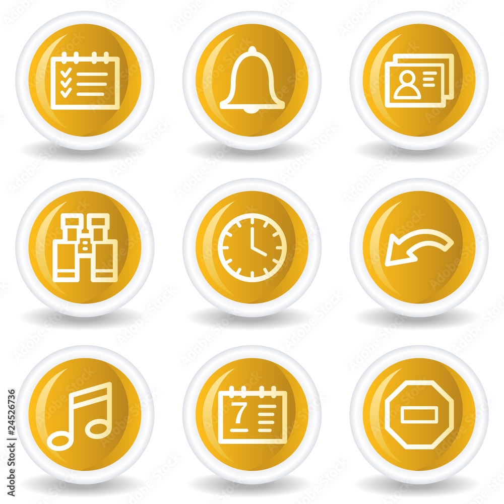 Organizer web icons, yellow glossy circle buttons Organizer web icons, yellow glossy circle buttons