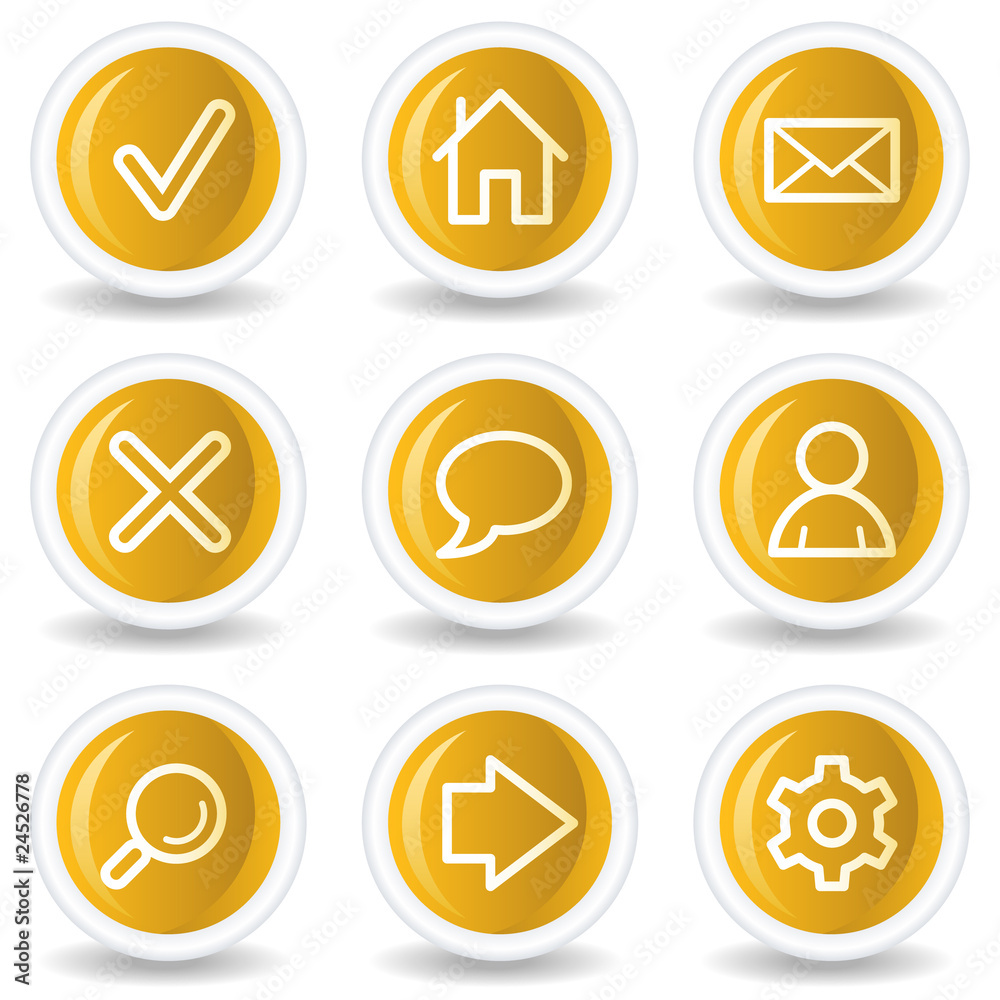 Basic web icons, yellow glossy circle buttons Basic web icons, yellow glossy circle buttons