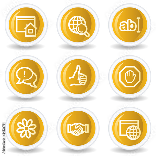Internet web icons set 1, yellow glossy circle buttons