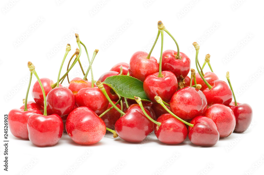 montón cerezas frescas montón cerezas frescas