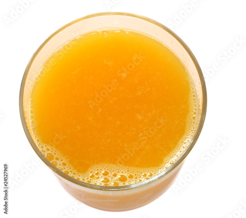 top of orange juice isolated on white background (close up)