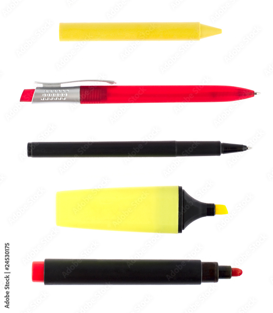 Writing implements isolated on white background Writing implements isolated on white background