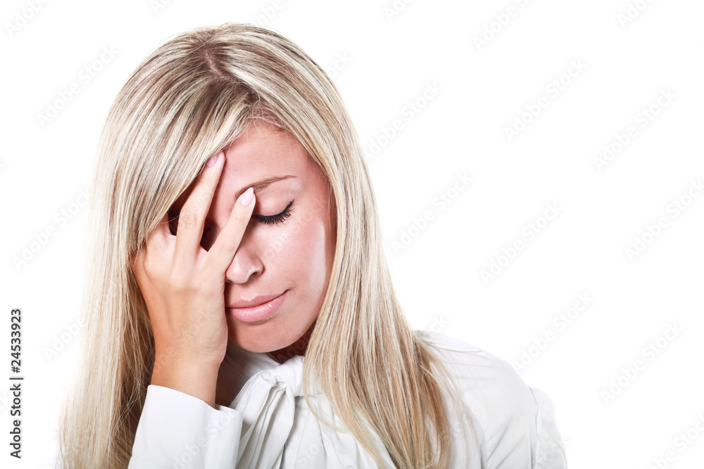 Young blond woman with severe Migraine Headache Young blond woman with severe Migraine Headache