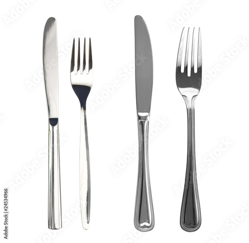 Set of knives and forks isolated