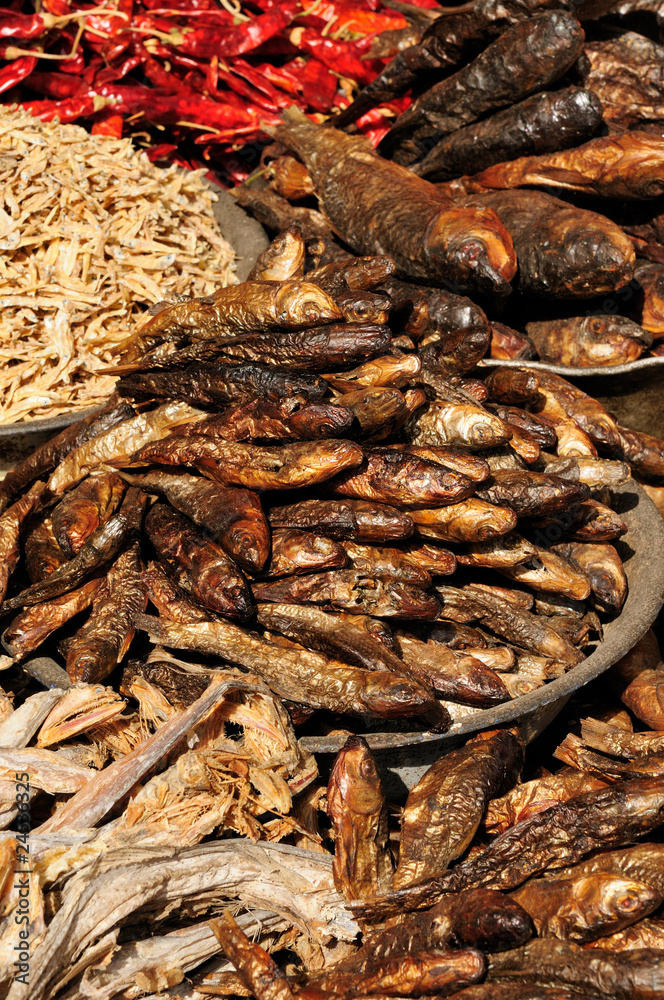 Indian Colorfully food. Dry fish