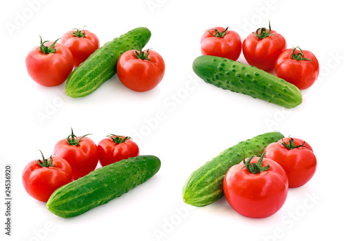 set of fresh cucumbers and tomatoes