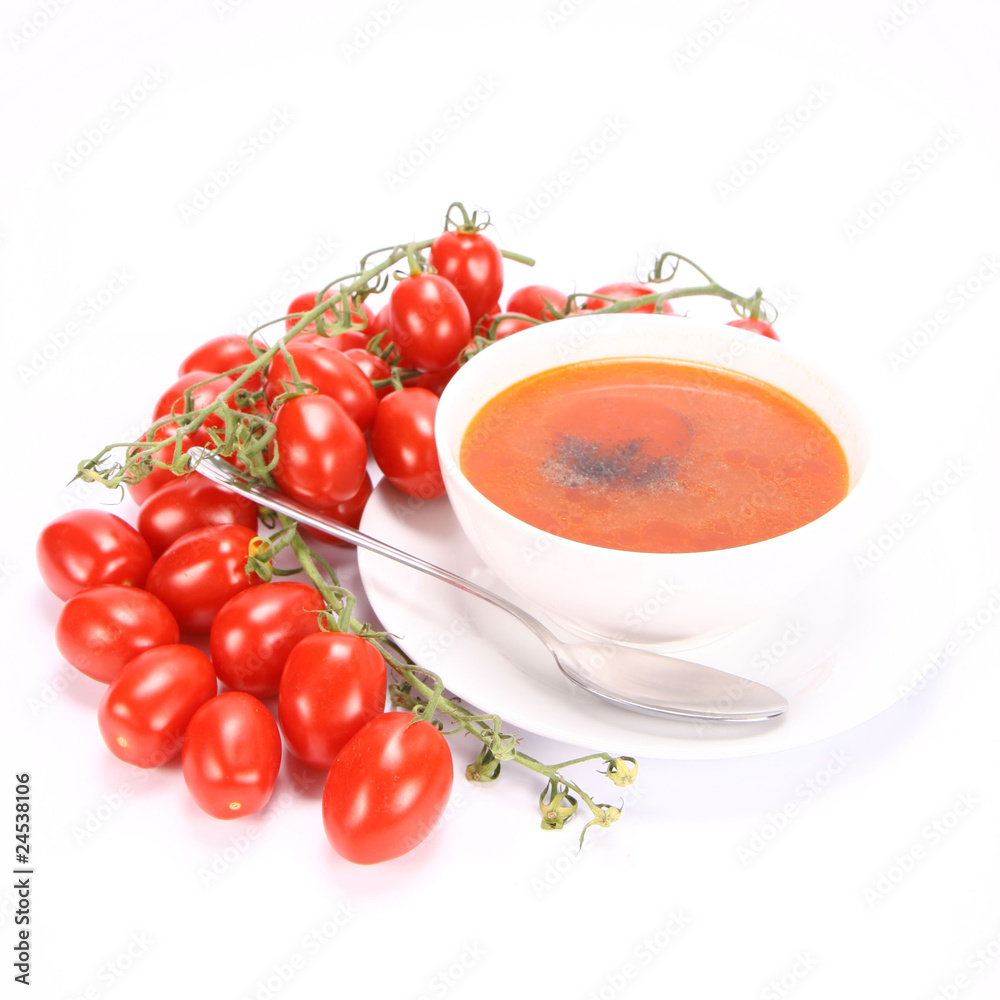 Tomato soup decorated with pepper and frsh tomatoes Tomato soup decorated with pepper and frsh tomatoes
