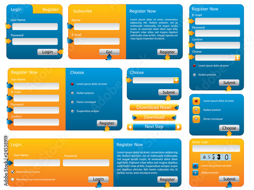 Blue and orange website form set