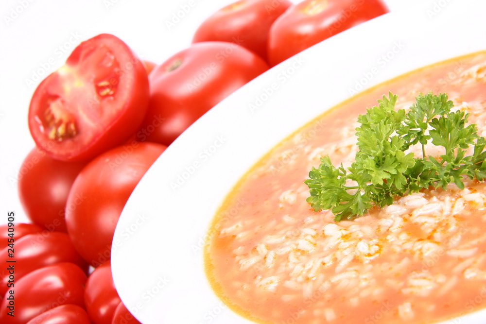 Tomato soup with rice with parsley with fresh tomatoes Tomato soup with rice with parsley with fresh tomatoes