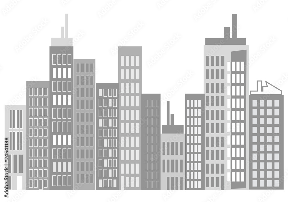 immeubles gris sur fond blanc