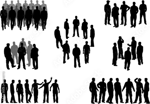 Large group of man silhouettes - vector illustration