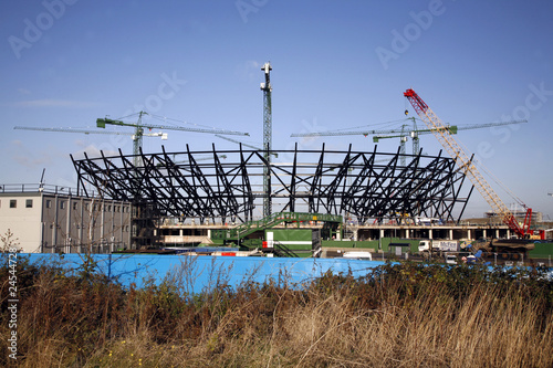 London Olympic Stadium under construction.