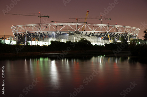 Photography London Olympic Stadium Construction Site at Night.