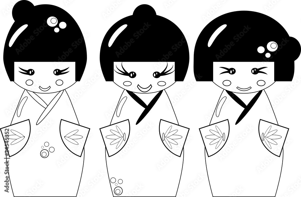 drei Geishas schwarzweiss