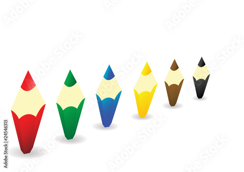 Multi-coloured wooden pencils rowed