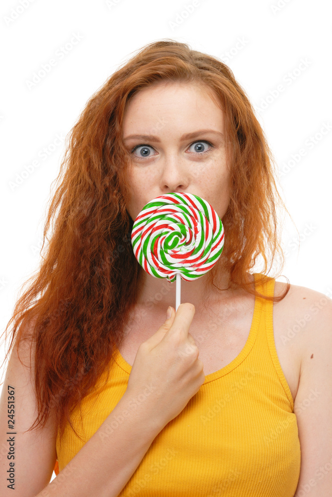 young woman with lollypop