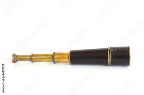 brass telescope extended side view isolated on white background