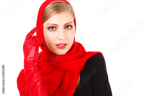 Beautiful cute young girl red scarf