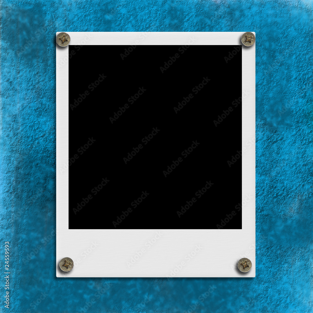 fondo marco polaroid colgado en pared azul ilustración de Stock | Adobe  Stock