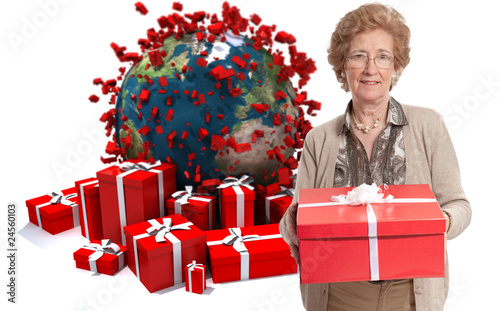Mature lady with gifts in w...