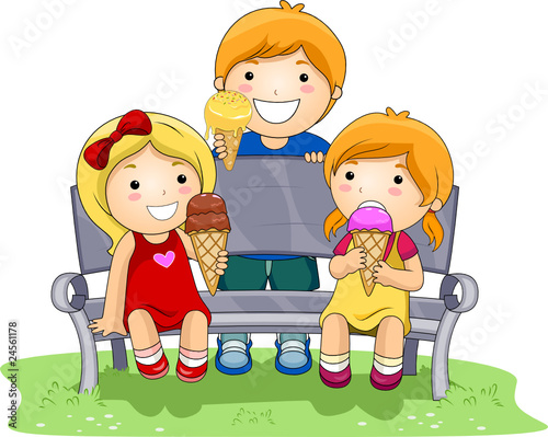 Children Eating Ice Cream In The Park
