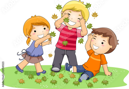 Children Playing With Leaves In The Park