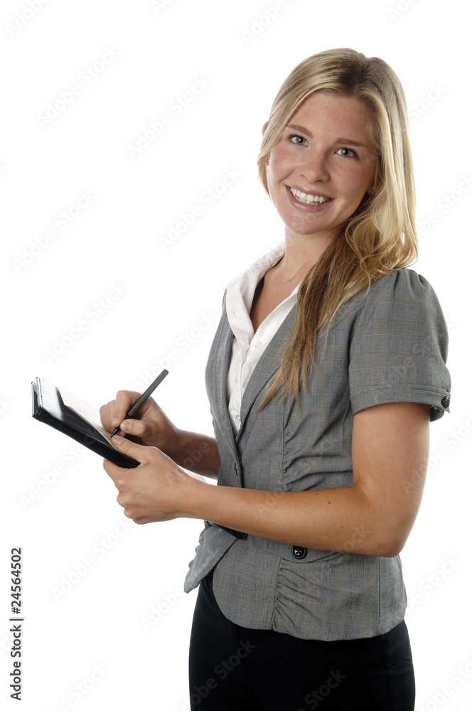 Energetic business woman with notepad Energetic business woman with notepad