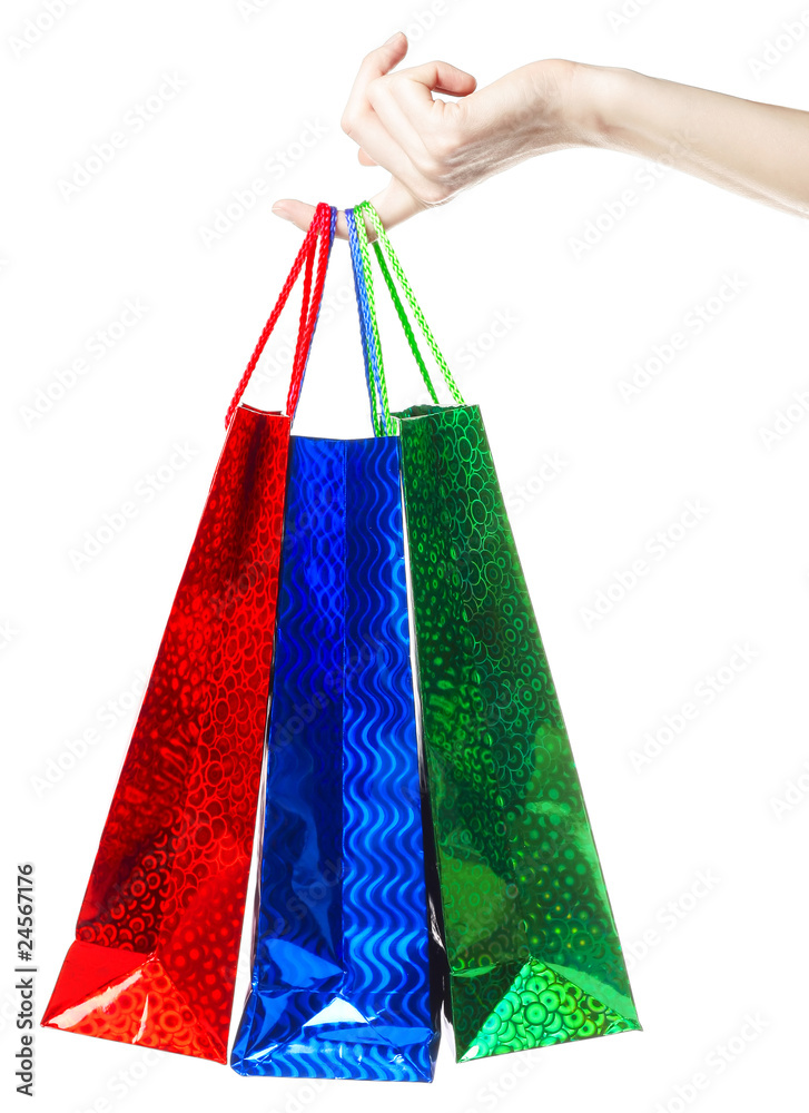 Empty shopping bag hanging on the finger