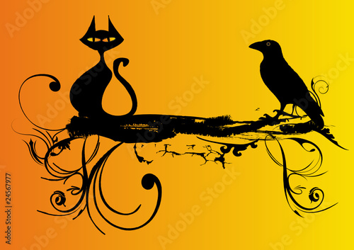 corbeau et chat noir