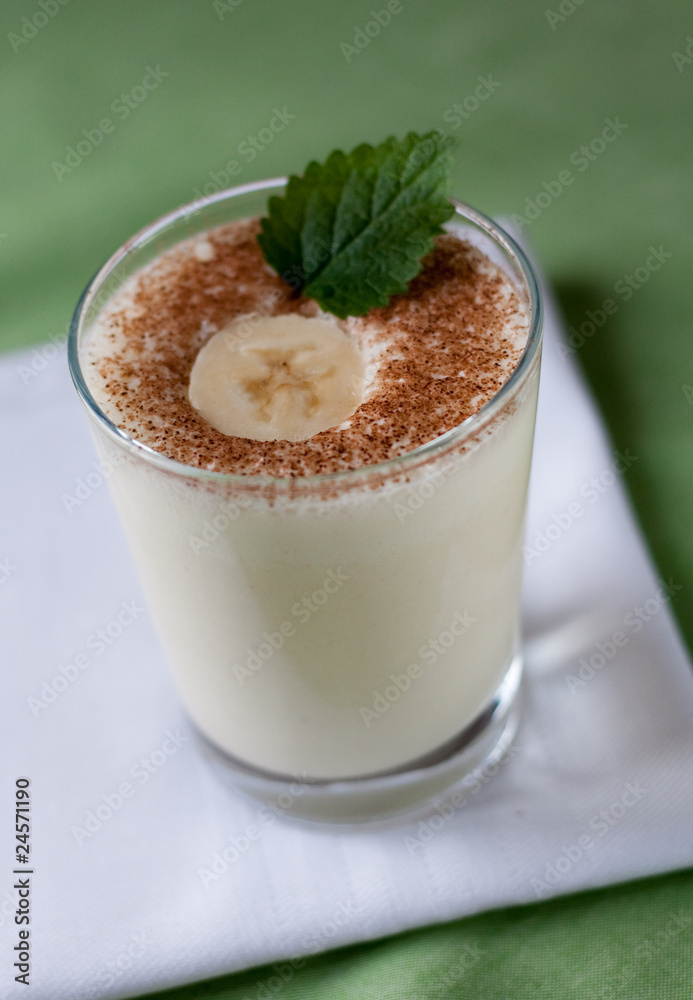 Banana milkshake with cacao and mint Banana milkshake with cacao and mint