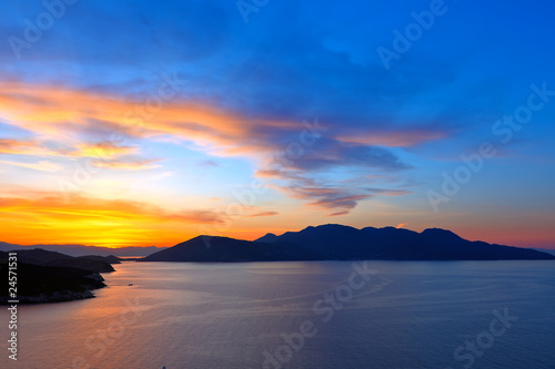 Beautiful sunset over Aegean sea, Greece