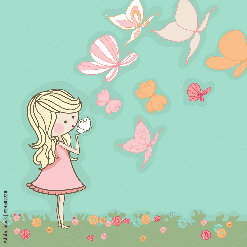 Obraz premium dziewczyna dmuchanie motyle