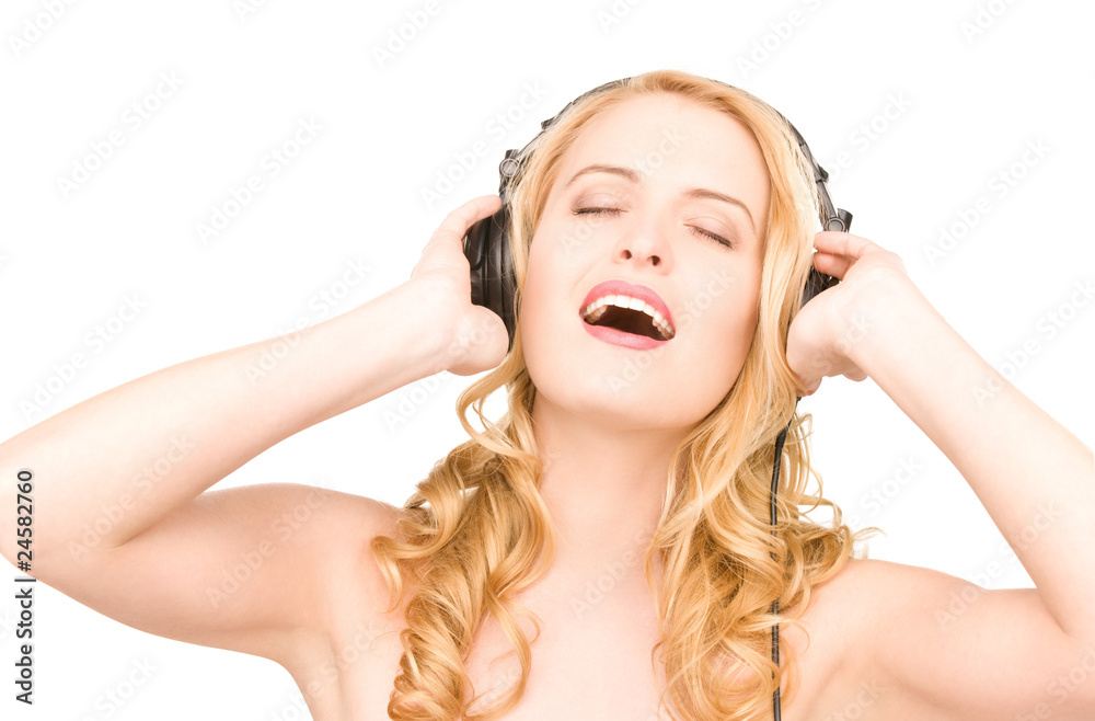 Fototapeta premium happy woman in headphones