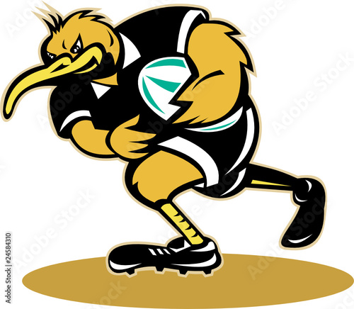 kiwi bird rugby player running with ball