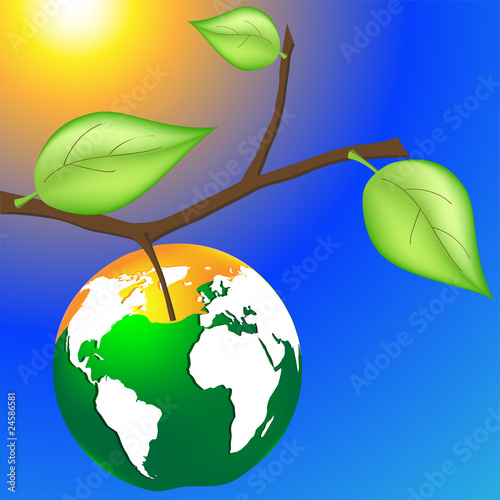 green Earth on branch with leafts