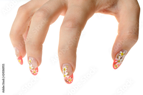 Female hand with nail art - figure a camomile
