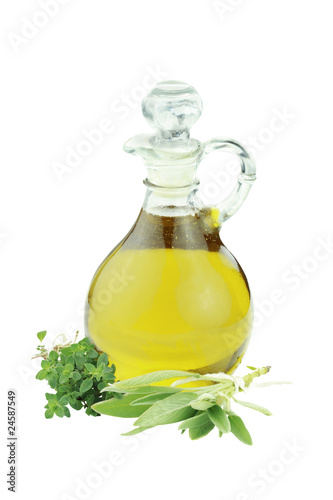 Isolated Olive Oil and Herbs