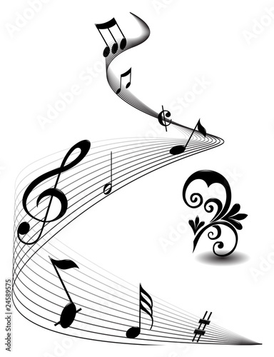 Abstract musical lines with notes