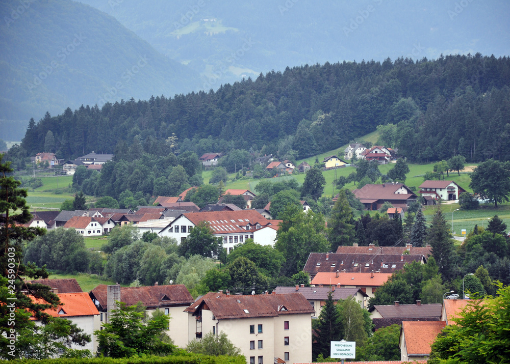 View over countryside village