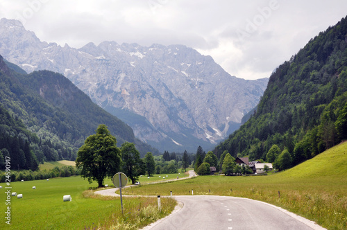 scenic valley road with mountains