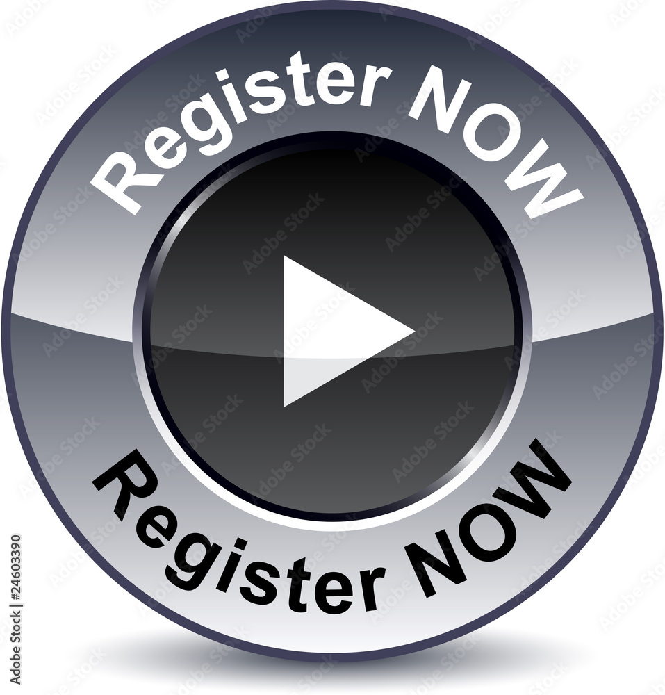 Register now round button. Register now round button.