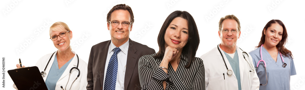 Multiethnic Woman with Businessman and Male Doctors or Nurses Multiethnic Woman with Businessman and Male Doctors or Nurses