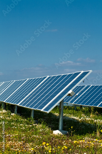 A row of photovoltaic solar panels