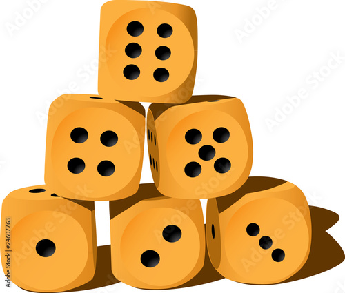 Obraz na plátně Six wood playing dices - illustration