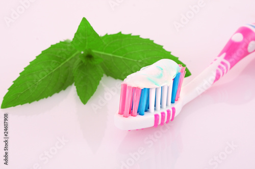 tooth brush and mint leaves