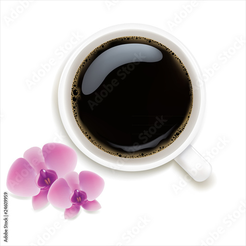 Cup Of Coffee With Orchids