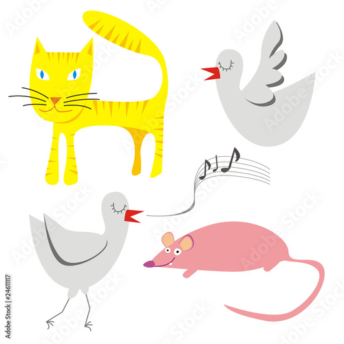 fully editable vector illustration of little funny animals