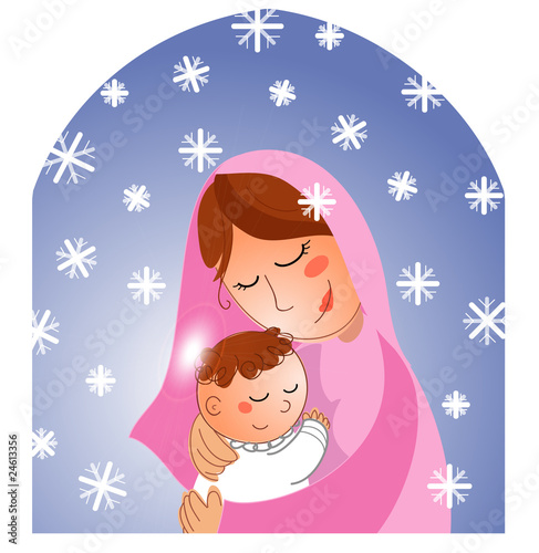 Natività: Maria col bambino Gesù sotto la neve